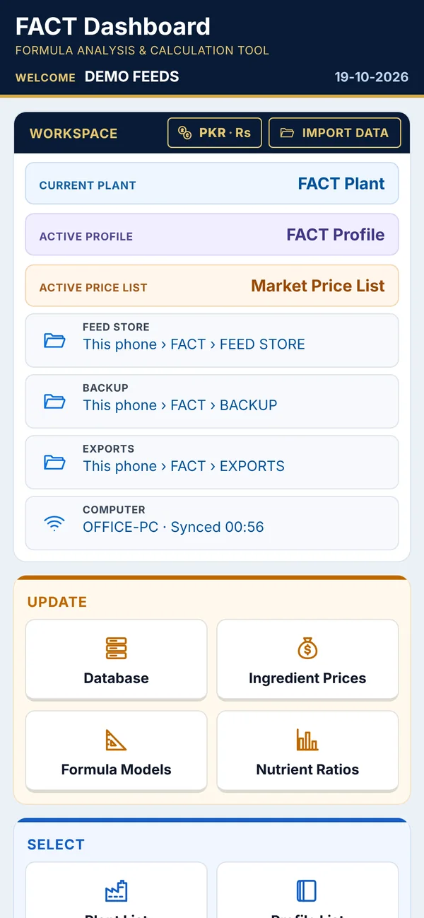 FACT for Android: Home, synced with the computer