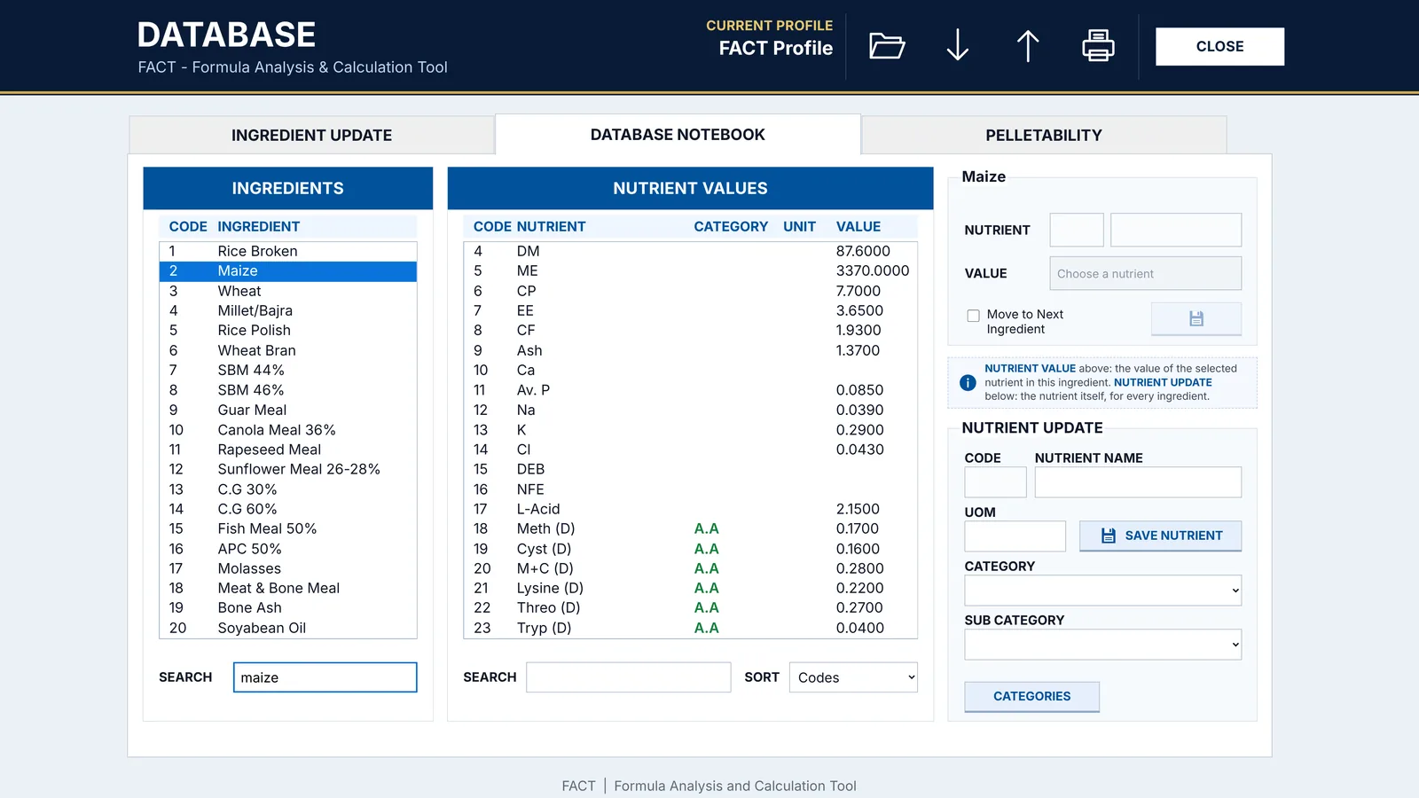 The FACT Database with demo data